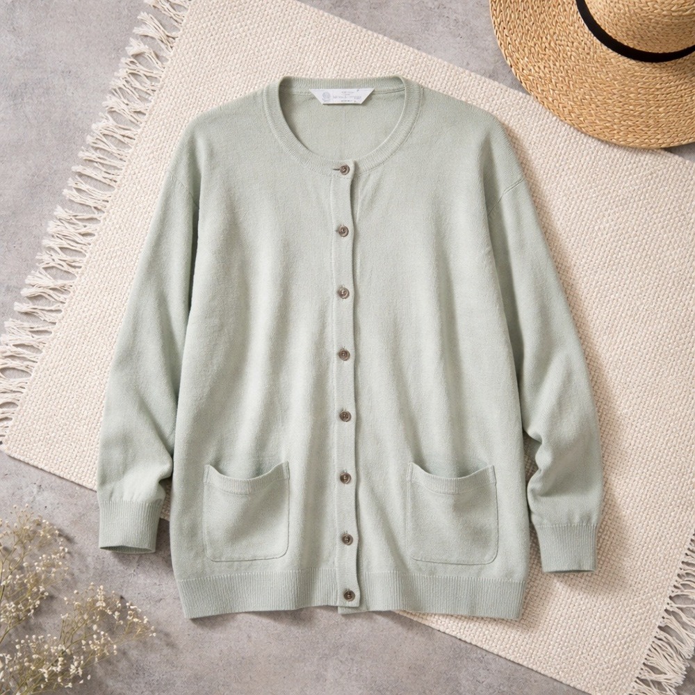 St Michael Marks & Spencer Lambswool Cardigan‎ Sweater Sage Green UK 18 US 14 16